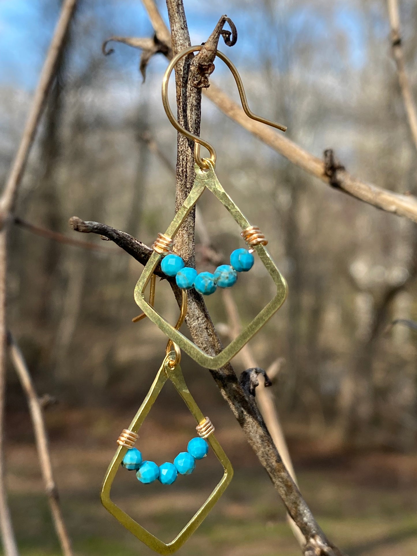 hammered brass diamonds with turquoise