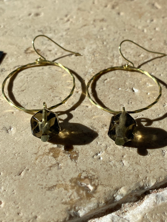 twisted hoops with smoky quartz