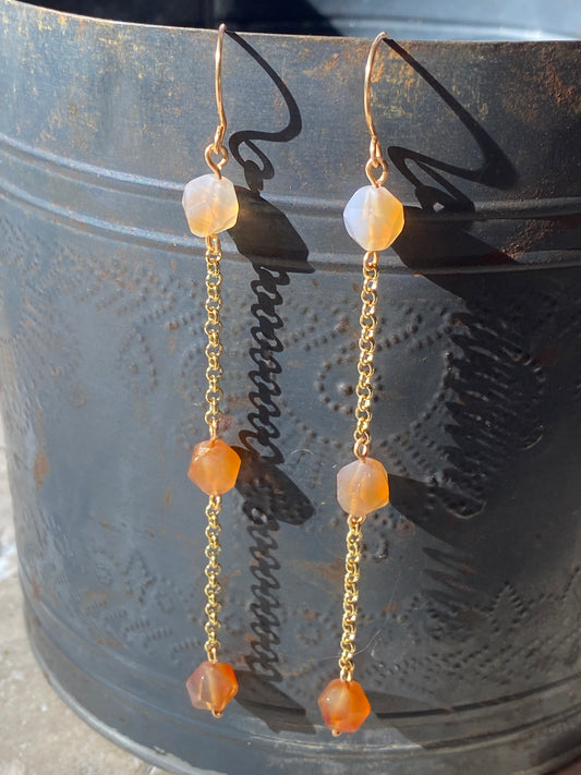 chain drop earrings in sunstone and gold