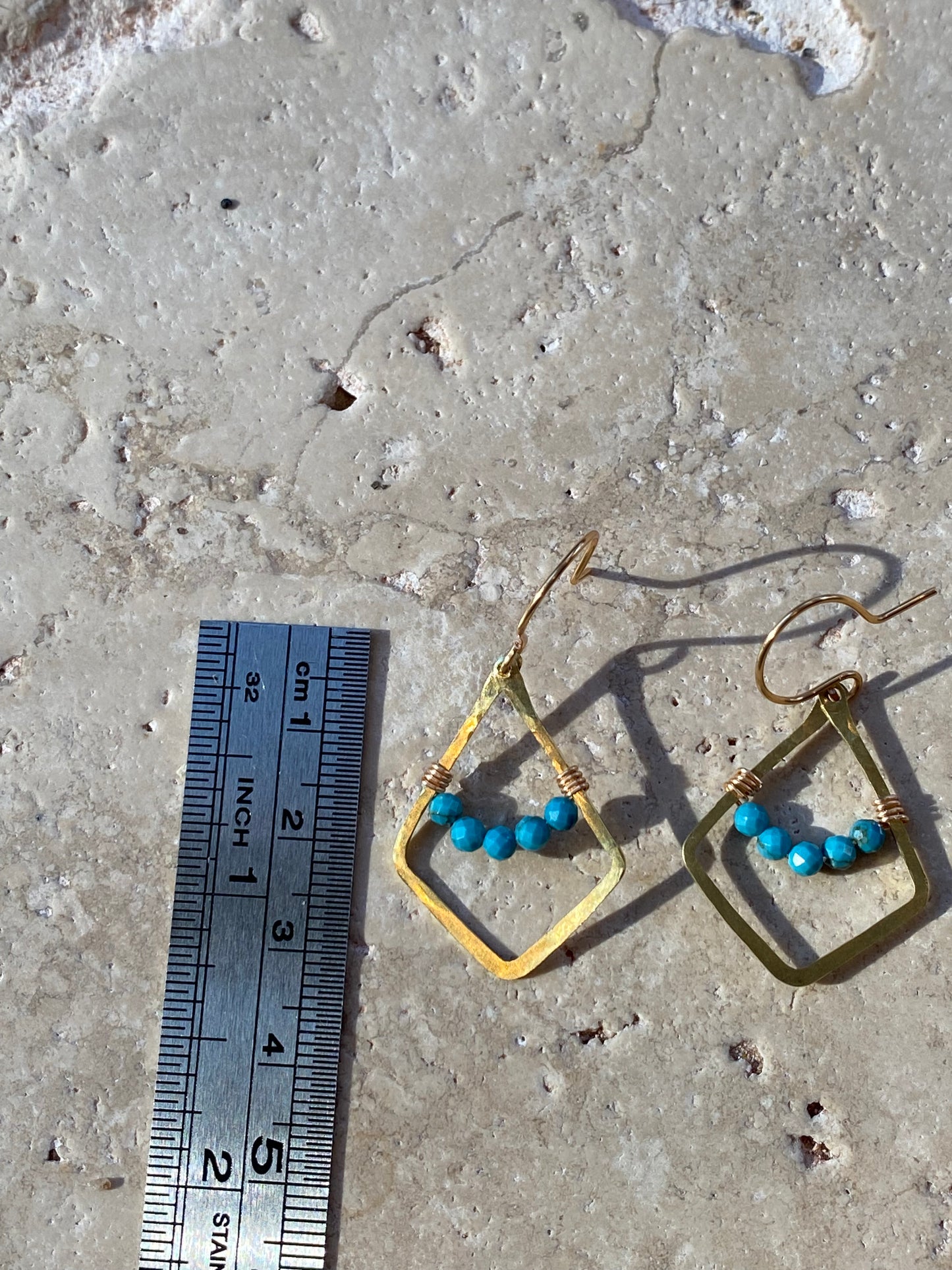hammered brass diamonds with turquoise