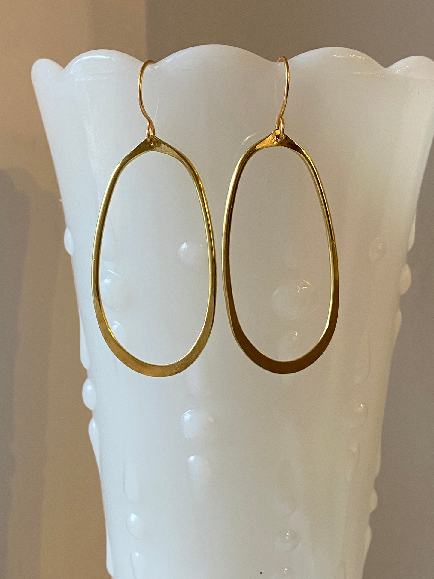 hammered brass oval earrings (long)