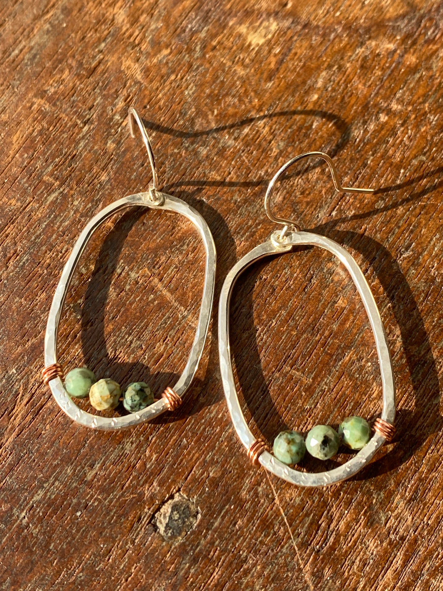 silver oval hoops with African turquoise
