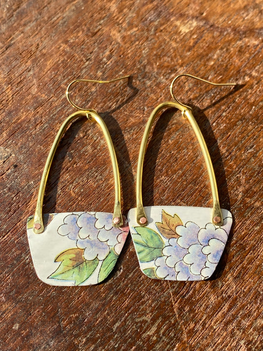 upcycled tin flower basket earrings