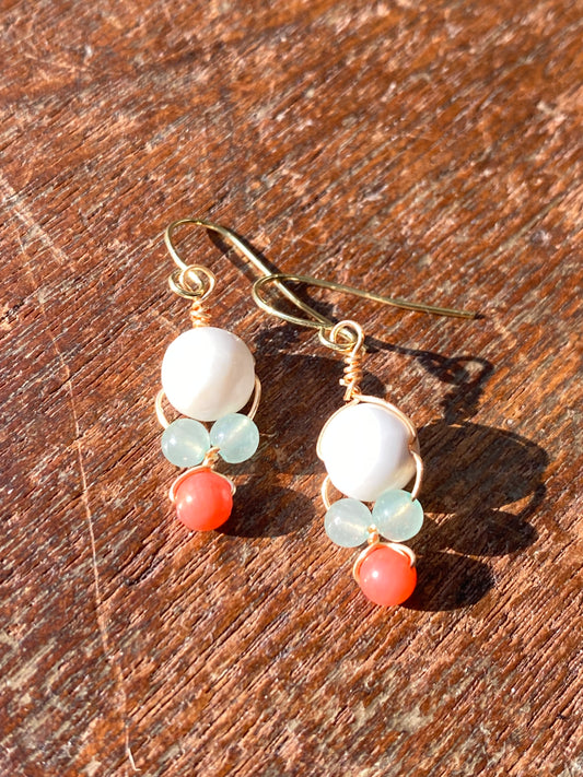 howlite and coral beaded earrings