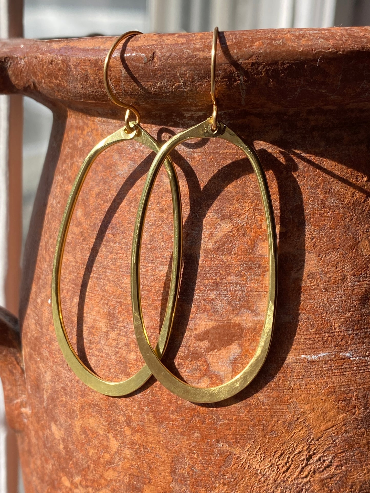 hammered brass oval earrings (long)