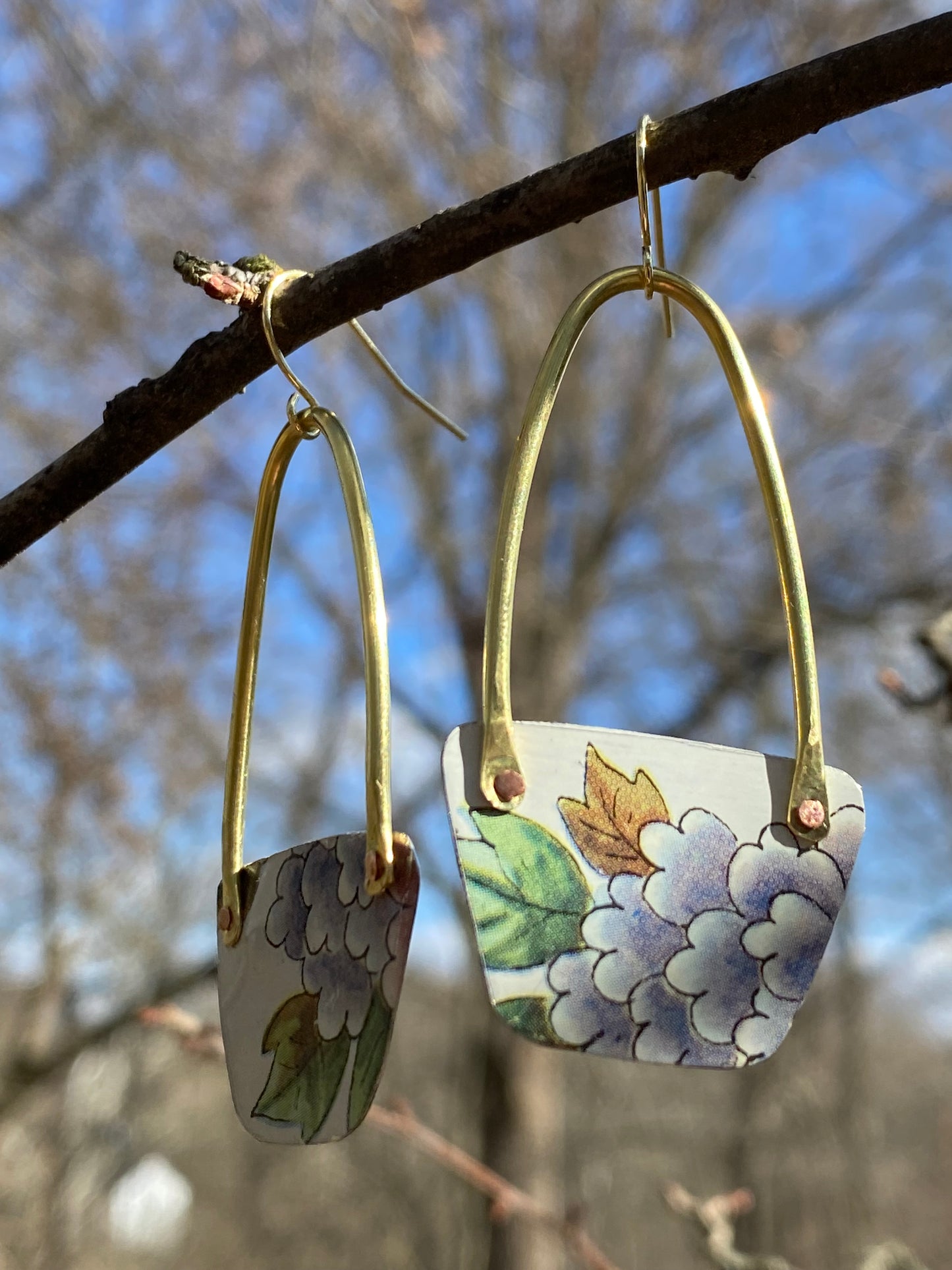 upcycled tin flower basket earrings