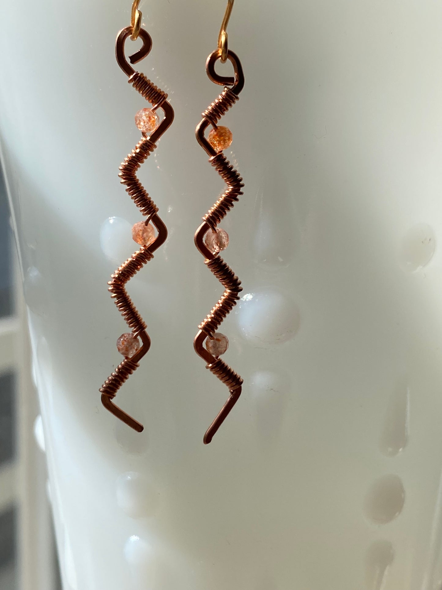 zigzag earrings in copper and sunstone