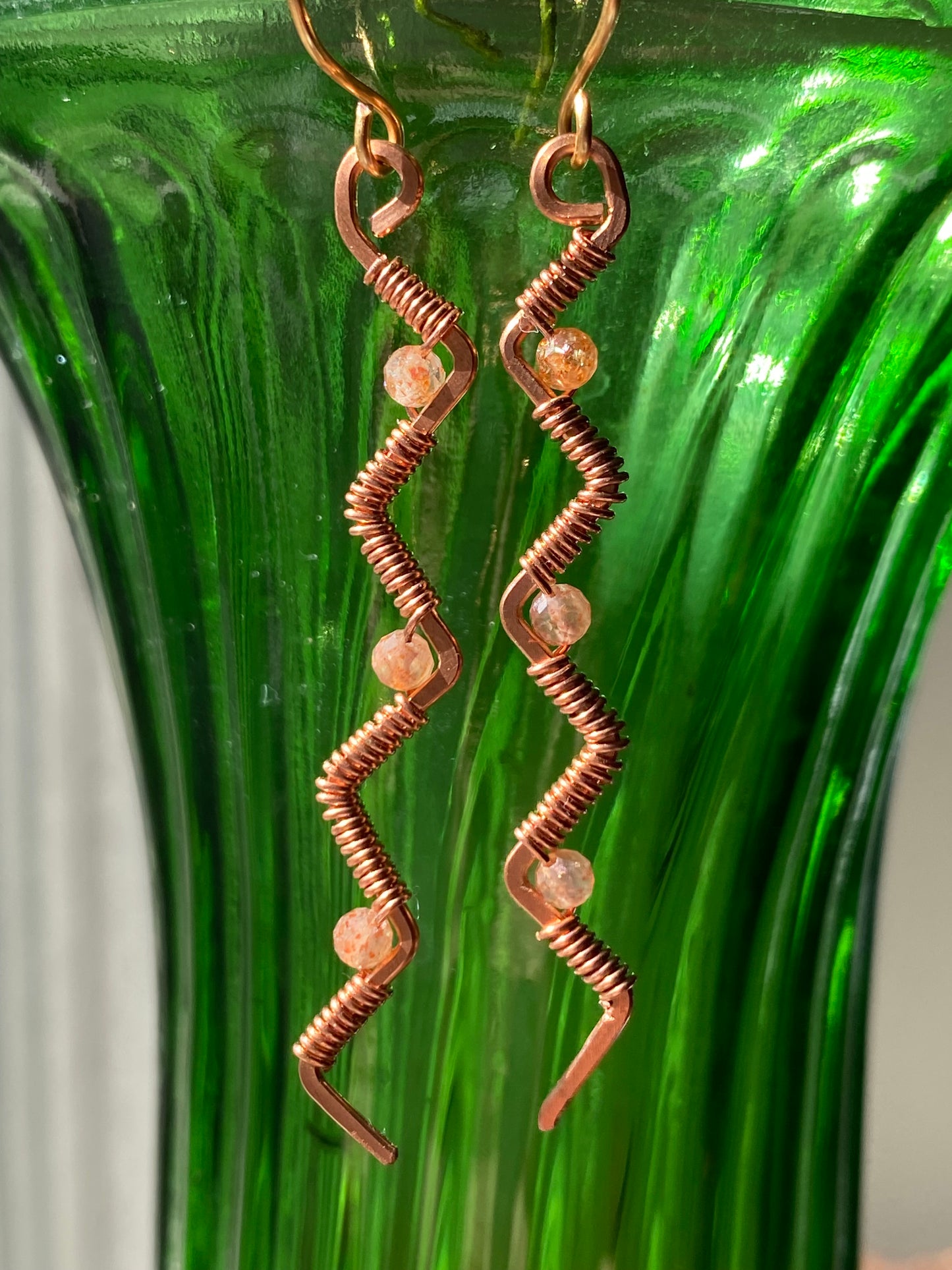 zigzag earrings in copper and sunstone