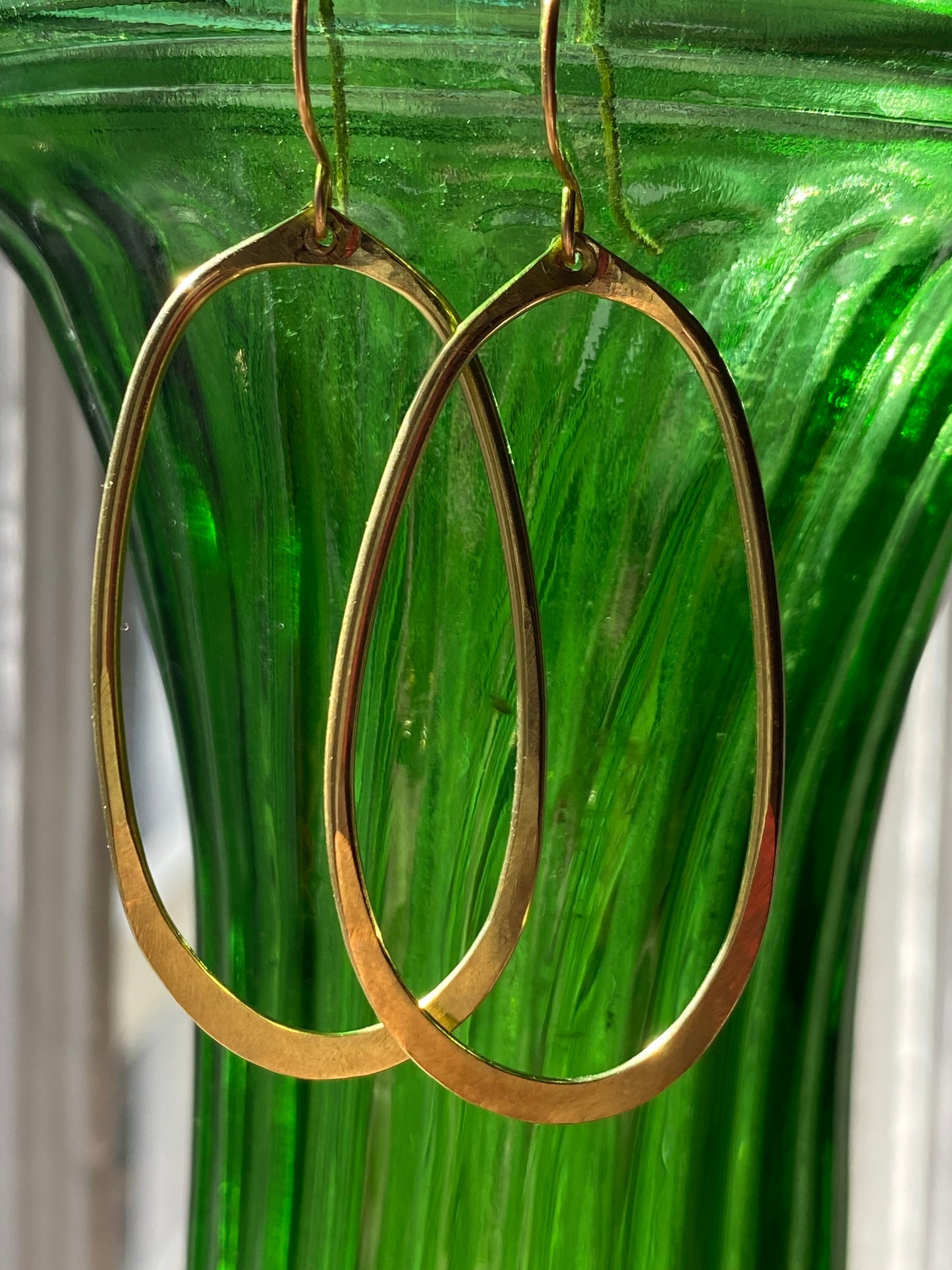 hammered brass oval earrings (long)