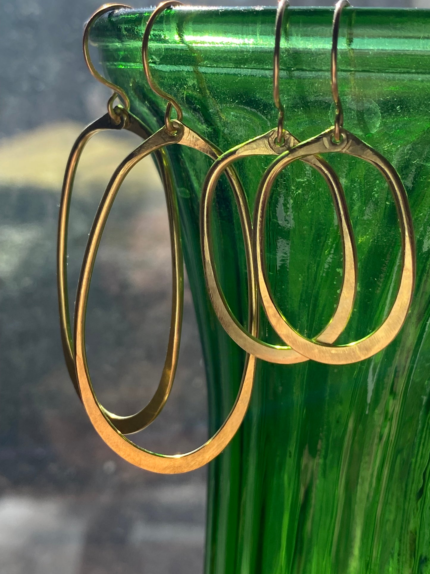 hammered brass oval earrings (long)