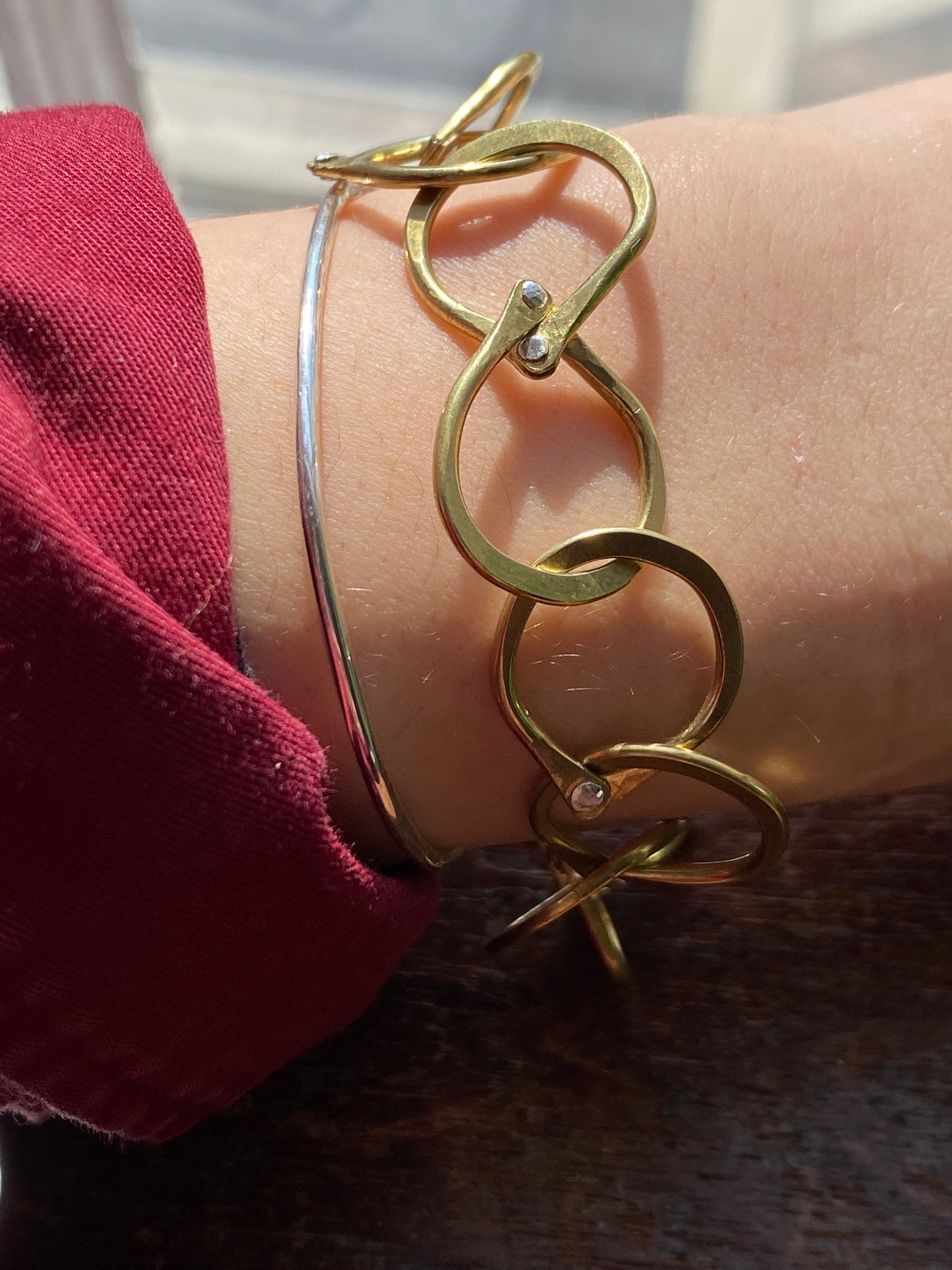 link bracelet in hand riveted brass