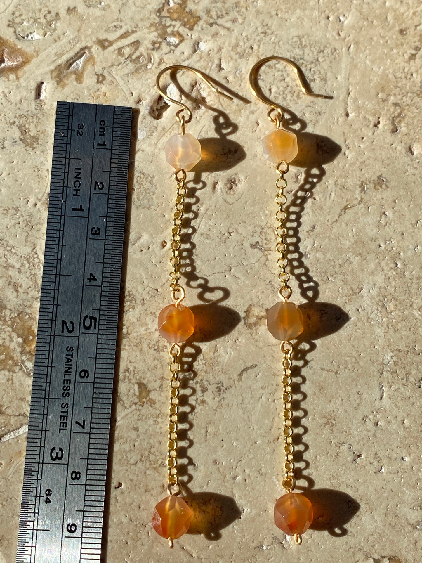 chain drop earrings in sunstone and gold