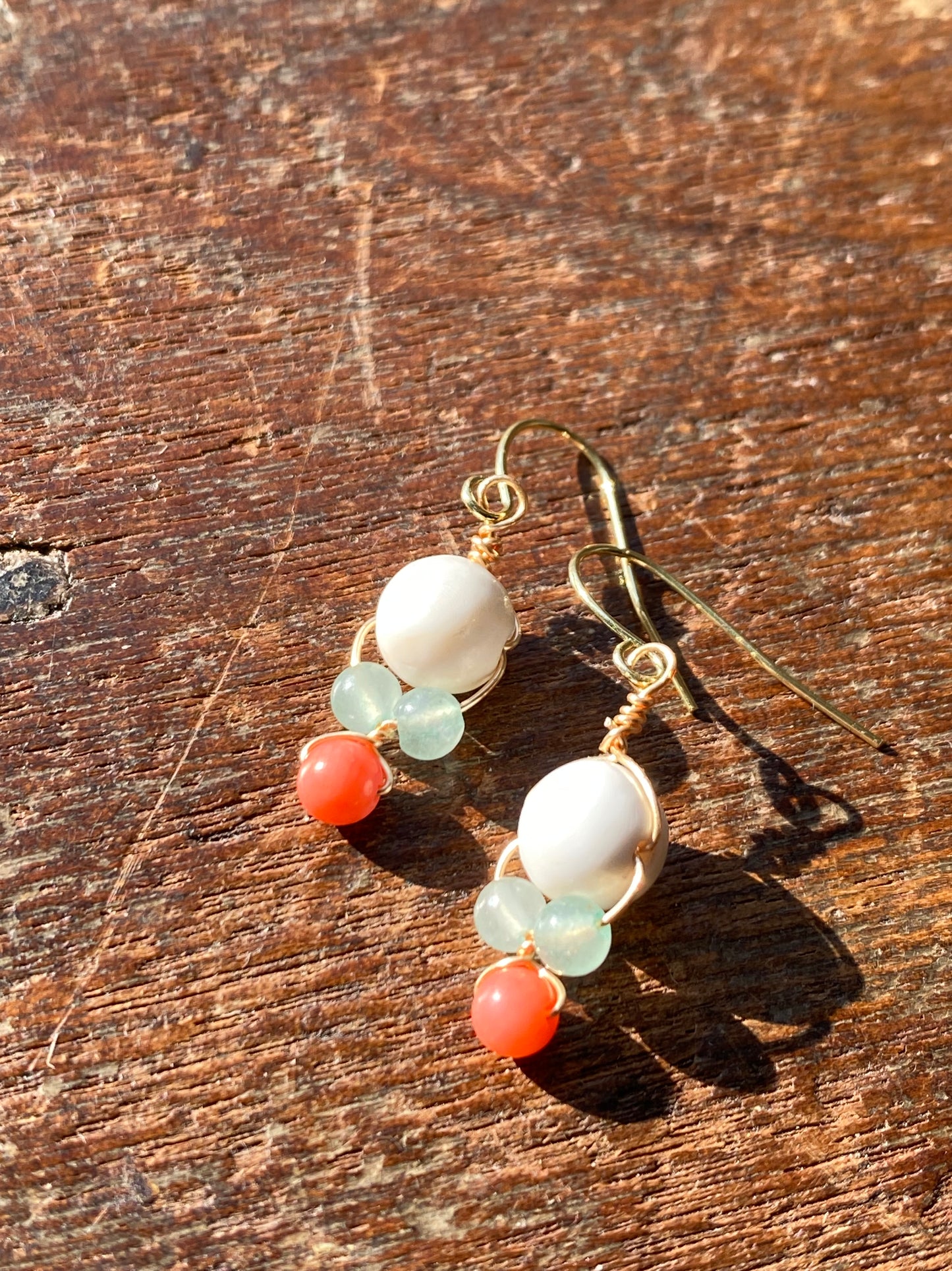 howlite and coral beaded earrings