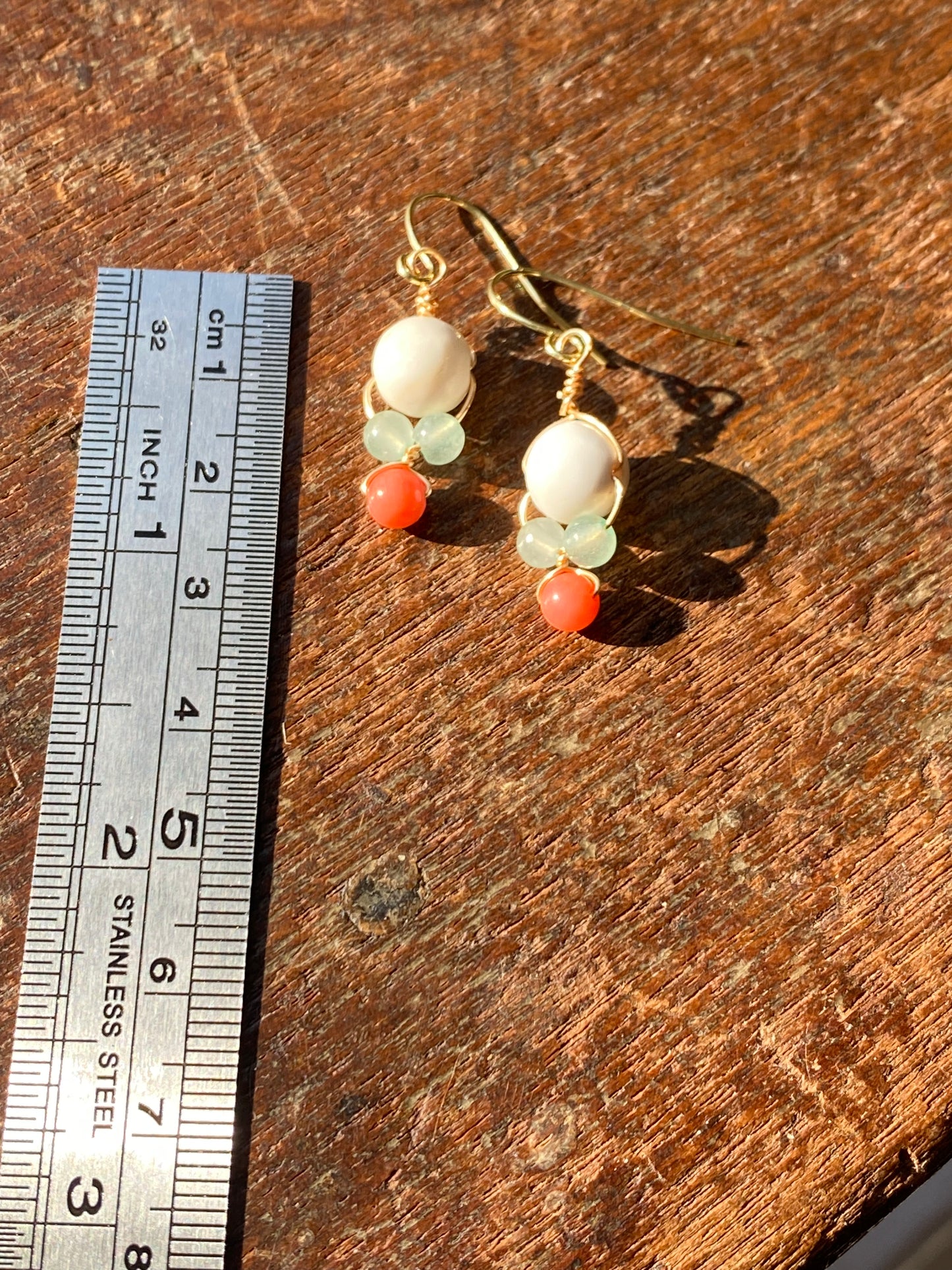 howlite and coral beaded earrings