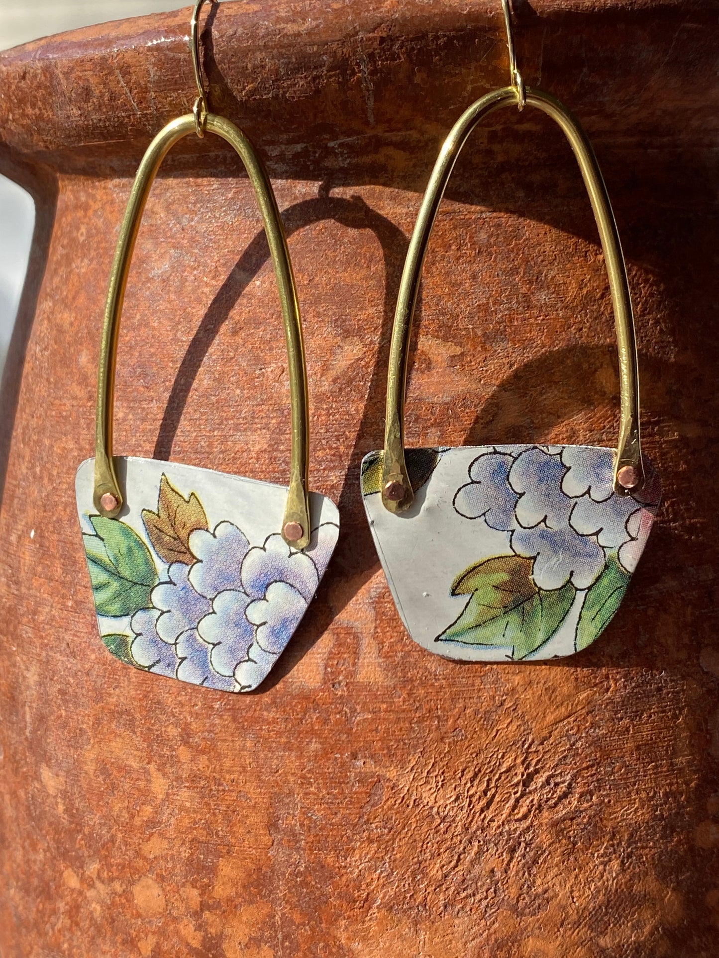 upcycled tin flower basket earrings