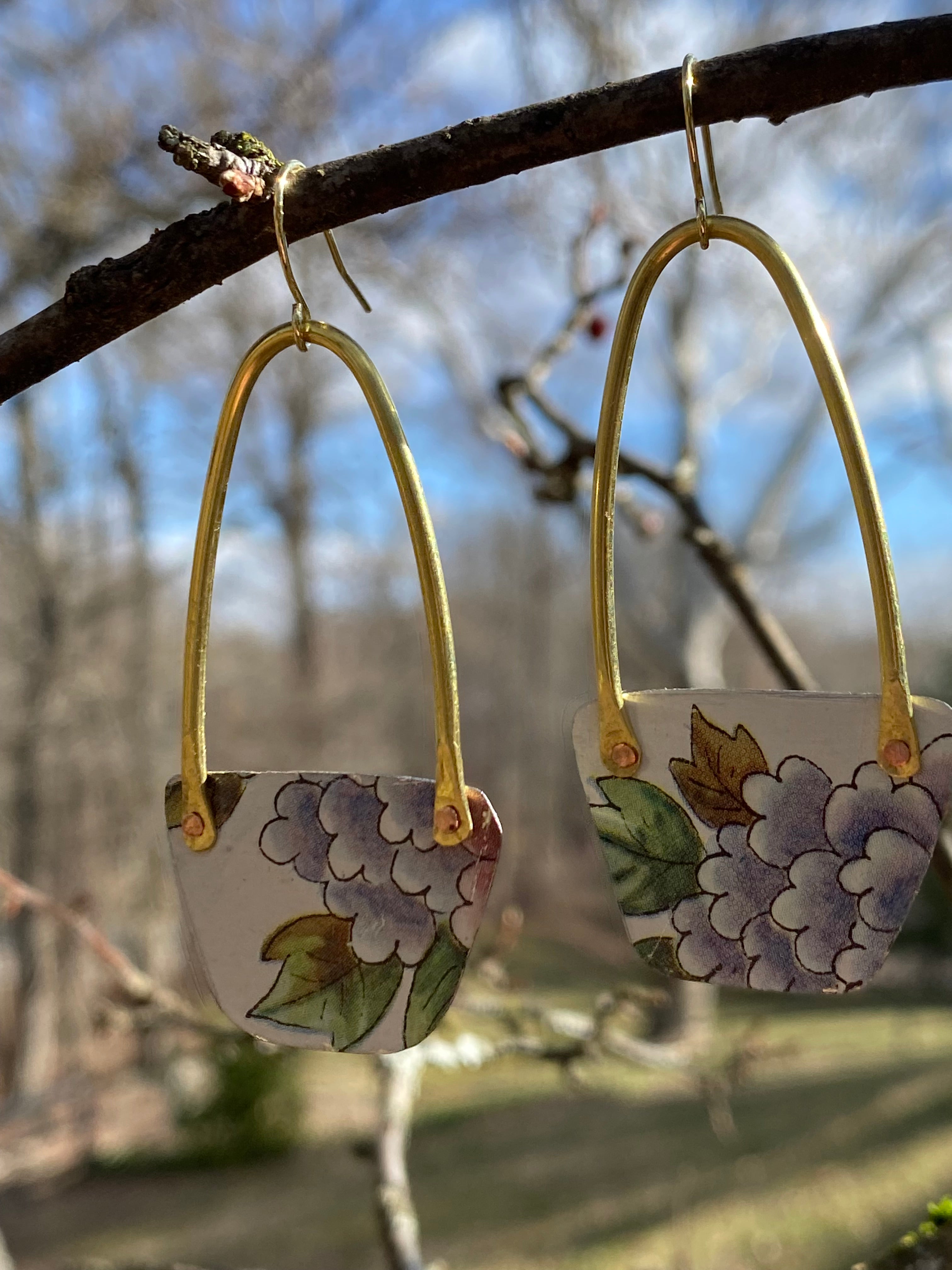 Tin Earrings, Vintage Tin, Floral Tin, Tin shops baskets, Floral, Artisan Made, Recycled Jewelry, Re-purposed