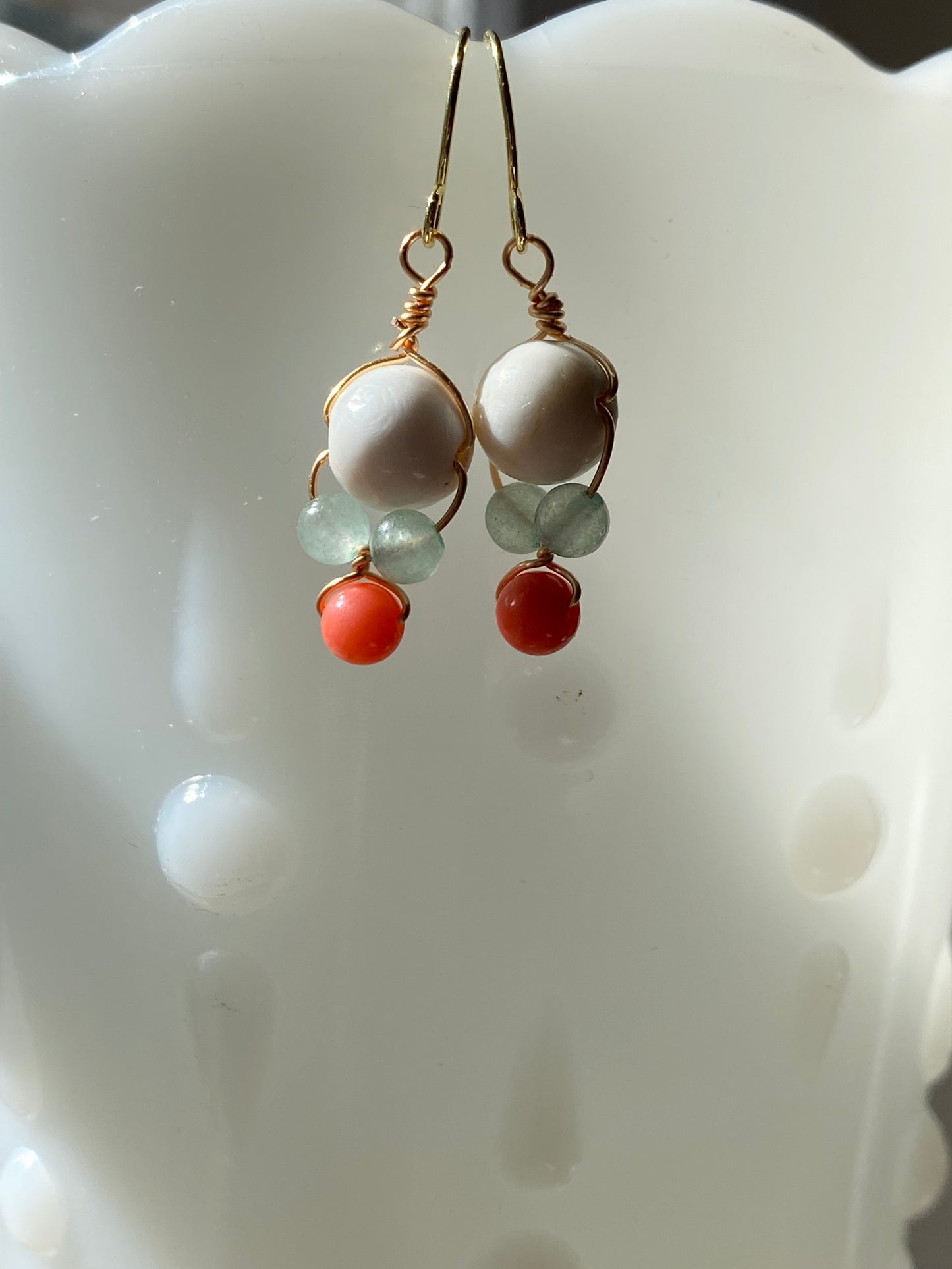 howlite and coral beaded earrings